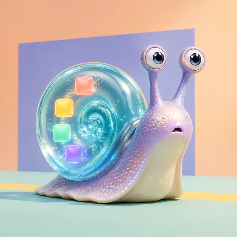 $SNAILON logo — a glass-shelled snail with four coloured loading blocks